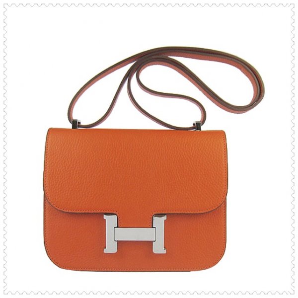 Hermes Constance Shoulder Bag Orange Silver